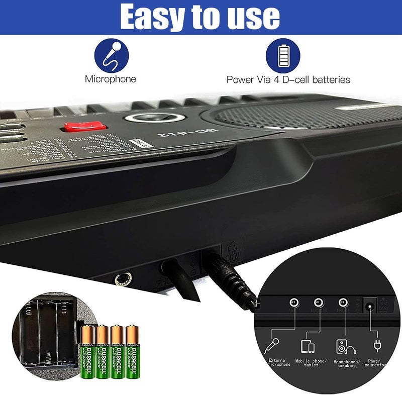 HERTMUN 61 Key Keyboard Piano, Portable Electronic Keyboard Piano for Beginners with Speakers, Microphone, Sheet Music Stand, 100 Voices, 100 Rhythms, Digital Music Keyboard for Teen - 1 - Image 5